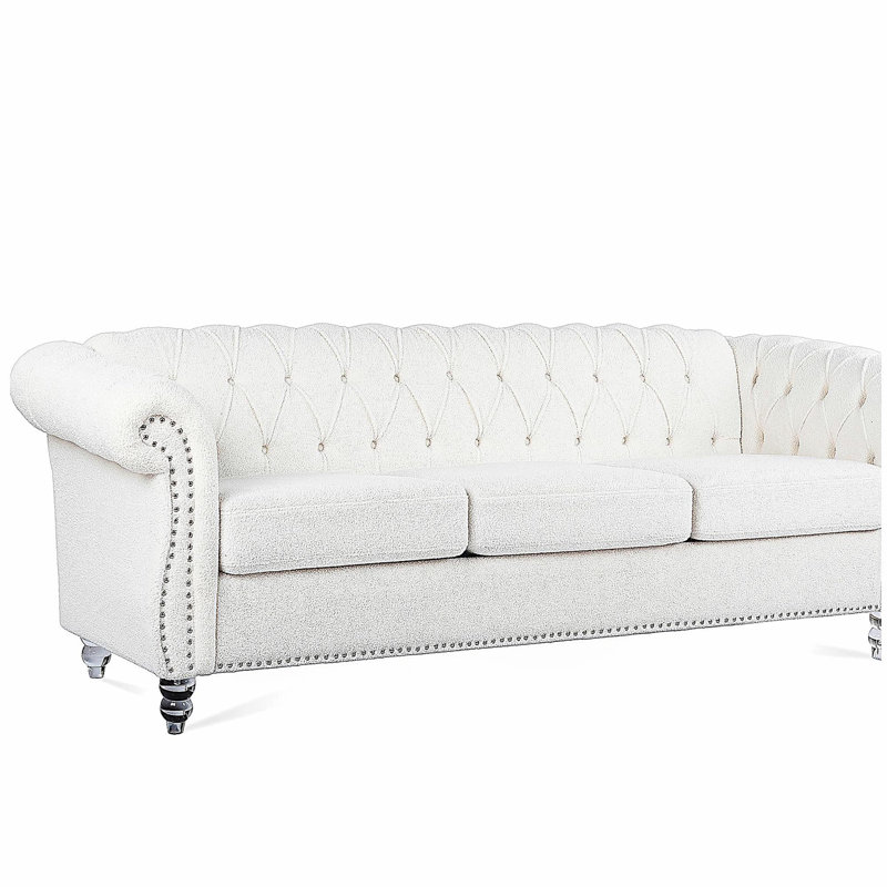 Canapé Chesterfield 84,65 pouces, Blanc