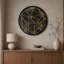  Art mural rond abstrait géométrique noir et or avec cadre en aluminium et housse en acrylique-129402263