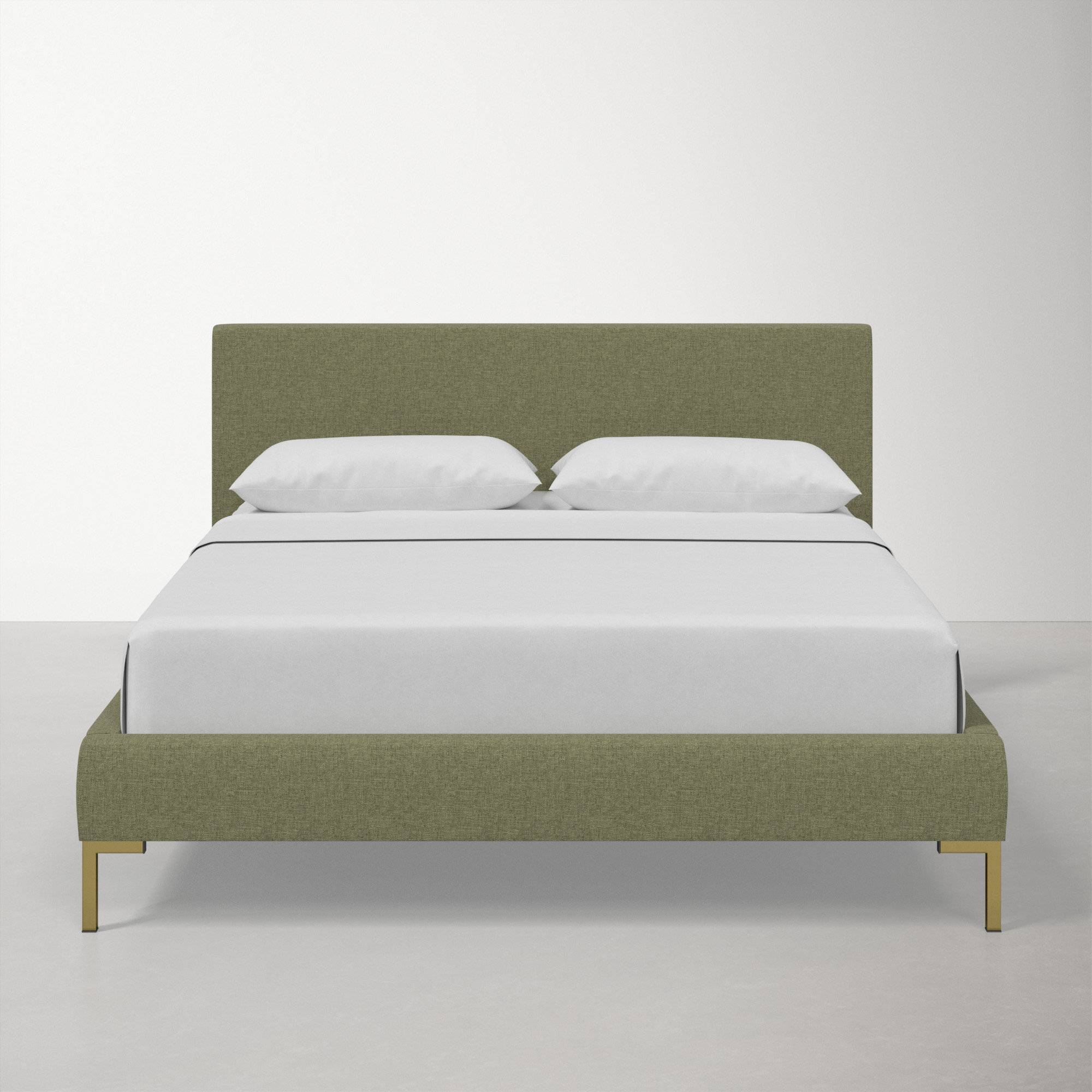 Rand Upholstered Bed, Twin, Zuma Laurel Textured Linen, Brass