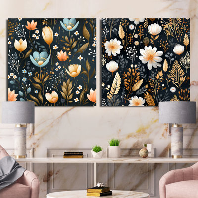 Rustic Yellow Garden Charm Floral Pattern - Abstract Botanicals Square Collage Set Of 2