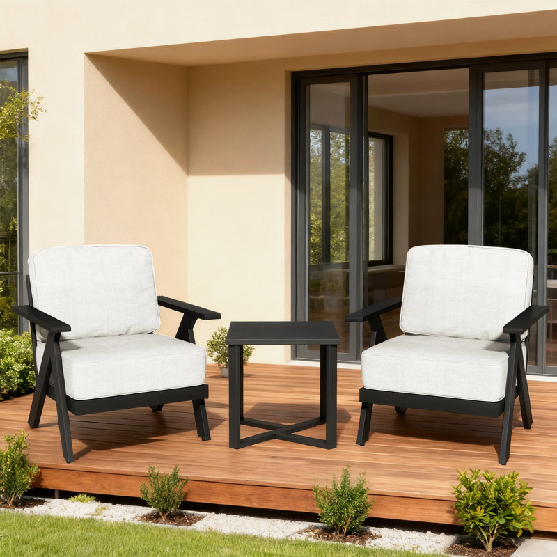 Ensemble de fauteuils d'extérieur en aluminium 3 pièces avec table de bout - beige, Beige
