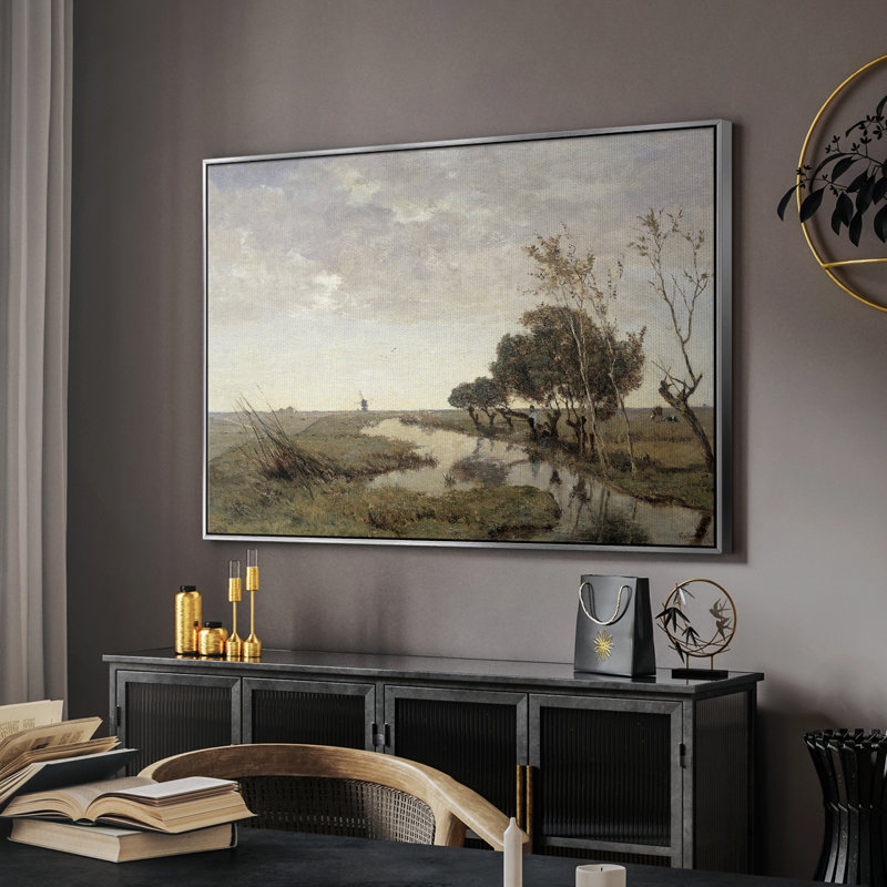 Paysage rétro - CDLxxiv, H 27 po x l 41 po x P 2 po, Toile argentée avec cadre flottant