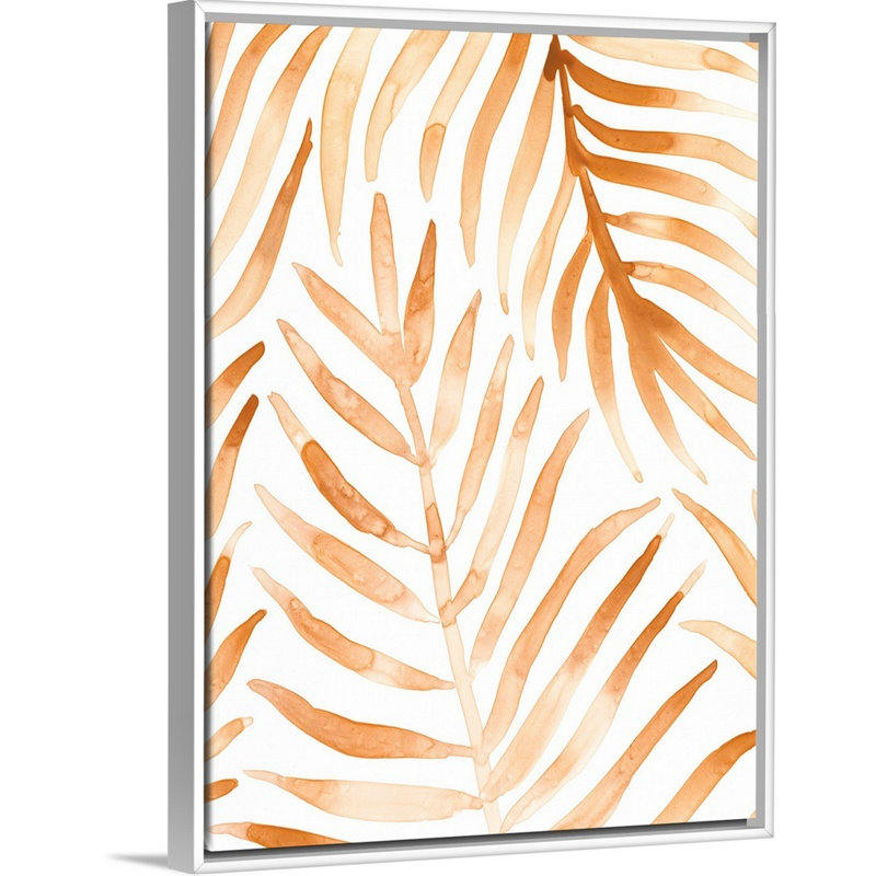 «Rattan Leaves II», art mural sur toile, H 18 po x l 14 po, Toile avec cadre blanc