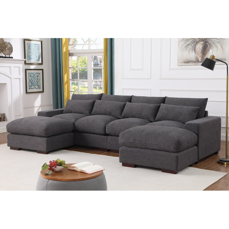Canapé modulaire rembourré 123,24 po Nyerere, Mélange de lin gris foncé