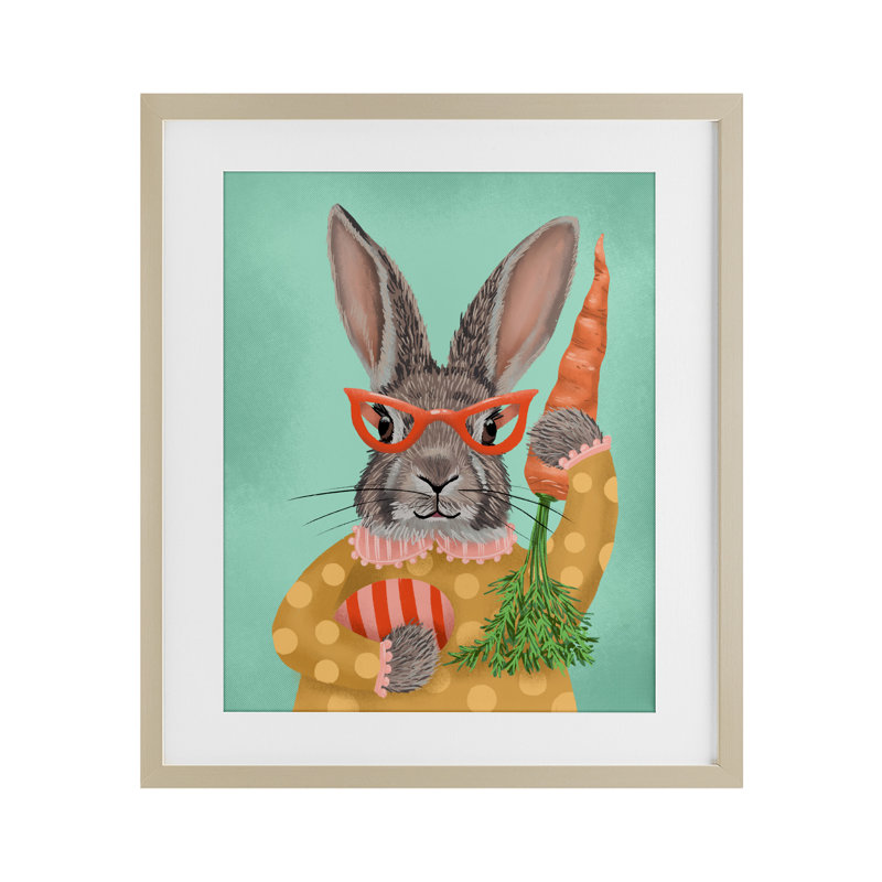 Reproduction sous verre à pois de lapin de printemps, conception de Jilly Jack Designs, Cadre de récolte en pin