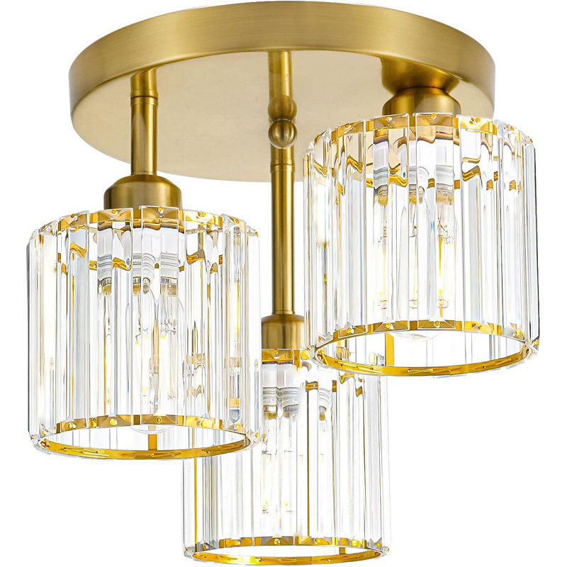 Plafonnier semi-encastré Modern Crystal, Doré, H 11 po x l 12 po x P 9,84 po