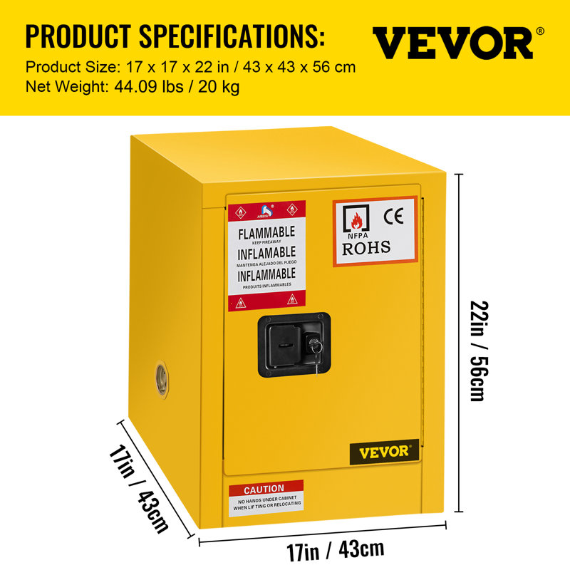 Armoire en acier galvanisé inflammable avec tablette réglable (H 22 po x l 17 po x P 17 po)
