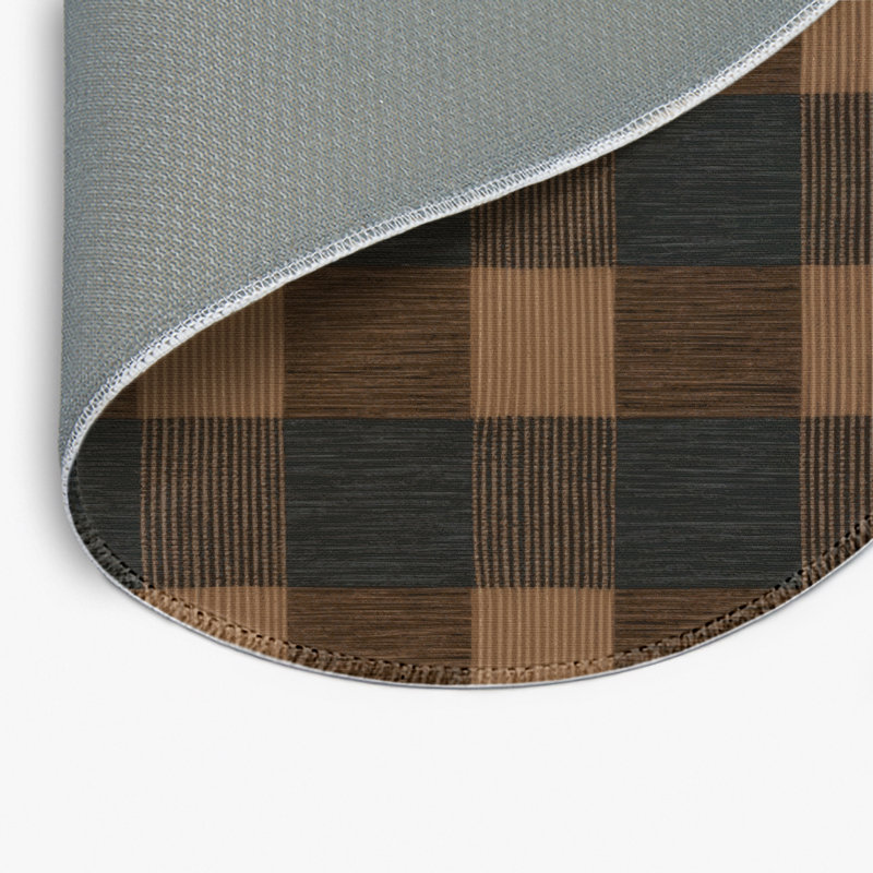Tapis d'intérieur et d'extérieur à carreaux brun, Rond 5 pi