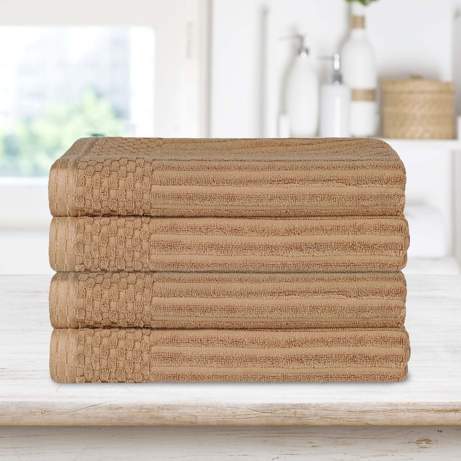 Ribbed Cotton Bath Towel, Coffee