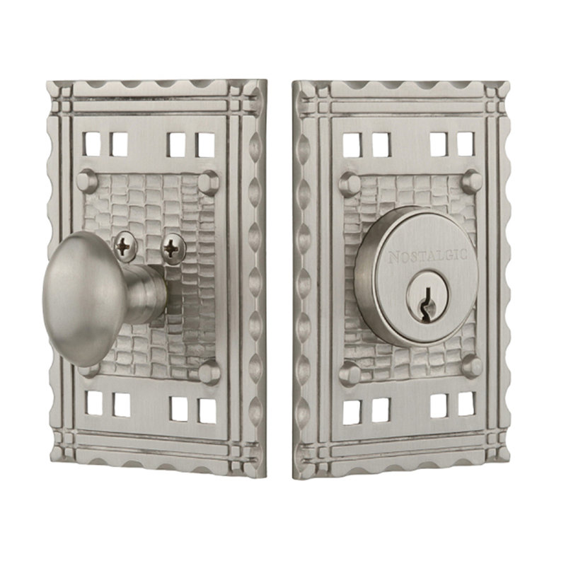 Nostalgic Warehouse Craftsman Plate Single Cylinder Deadbolt, Satin Nickel, Keyed Alike	, 2.75