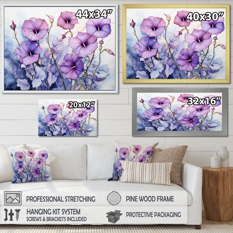 " Purple Morning Glory Graceful IV ", Cadre flottant noir, H 34 po x l 44 po x P 1,5 po