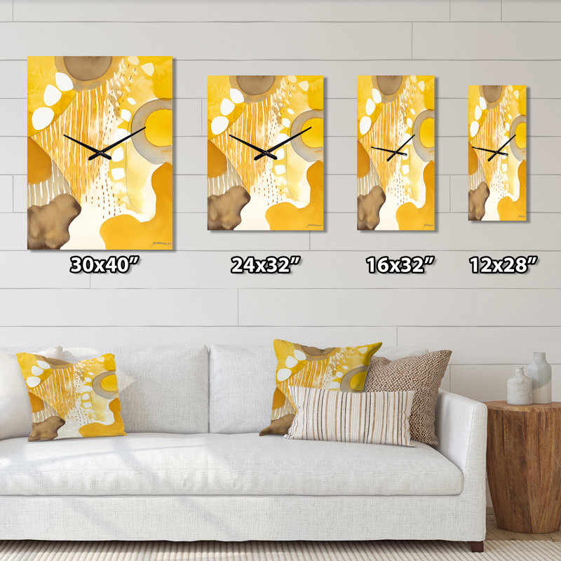 Horloge murale jaune moutarde rétro, H 32 po x l 24 po x P 1 po