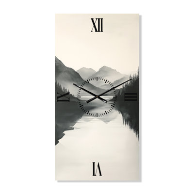 Gentle Forest Lake Fog Horizon II - Japandi Large Metal Wall Clock