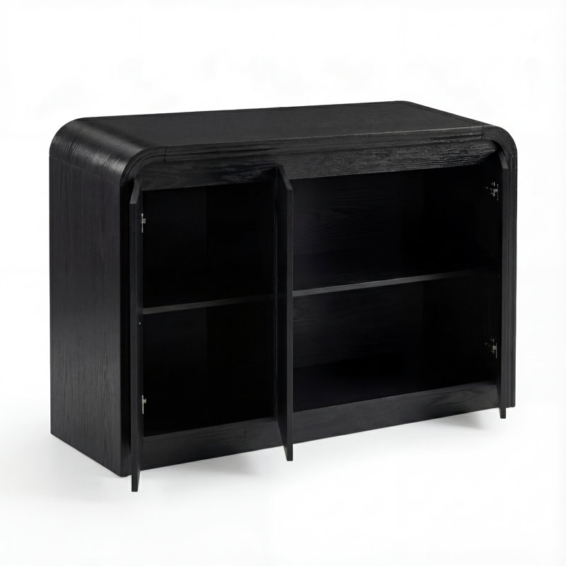 Buffet moderne à 3 portes de 47,24 pouces avec bords incurvés et tablettes de rangement, Noir