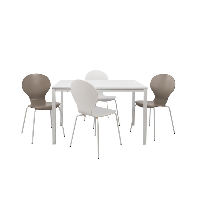 4 - Person Four Leg Dining Set, Gray/White/Chrome, White
