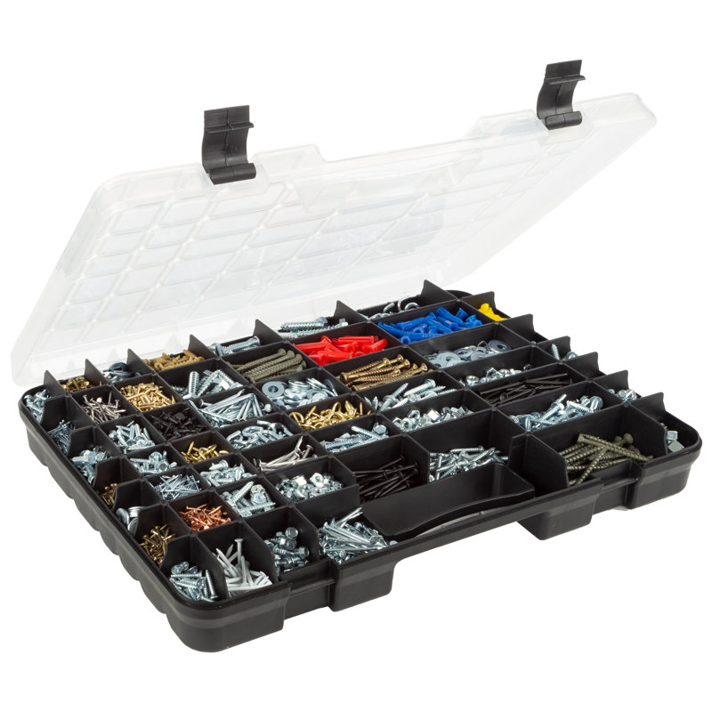 Stalwart 55-Comparment Small Lockable, Portable Toolbox Box for Office Supplies and Craft Storage