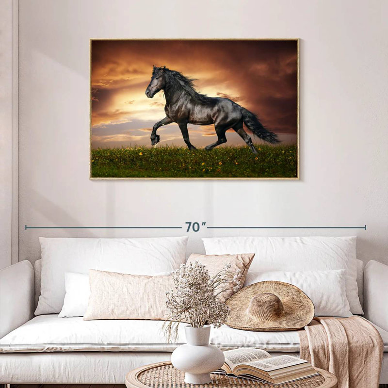 Cheval baroque, Cadre flottant en bois naturel, 43 po x 29 po