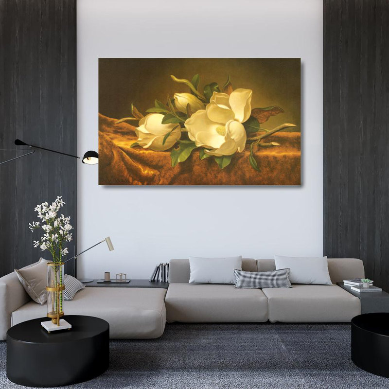 Magnolias sur velours doré IMA-H460, H 30 po x l 48 po
