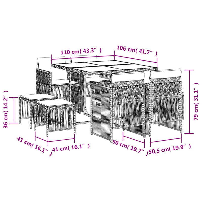 Patio Dining Set with, Grey, Grey