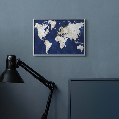 Carte du monde marine et or délavé par Alicia Vidal - impression d'art graphique