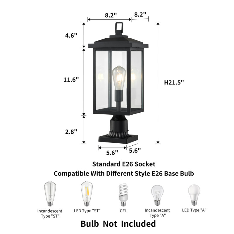 21.5" Modern Black Outdoor Post Lantern