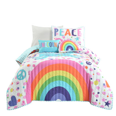 Ensemble de courtepointe réversible en microfibre Unicorn Rainbow
