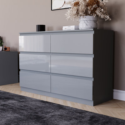 Oslo 6 Drawer High Gloss Chest, (FSC 100%) Bedroom Home Storage Furniture