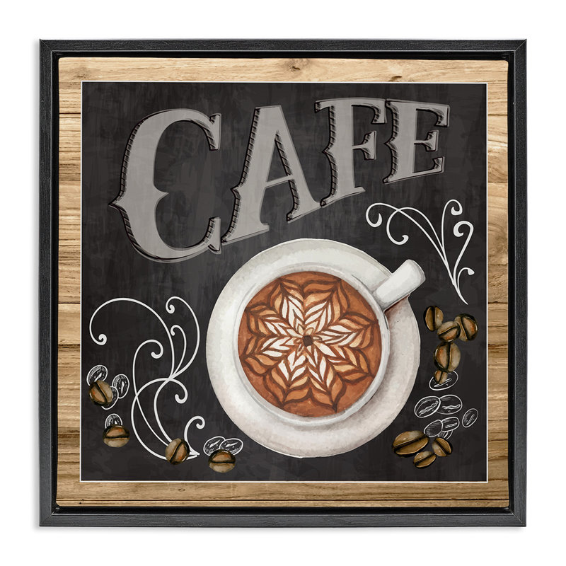 Enseigne de café de style tableau noir, H 18 po x l 18 po, Cadre flottant noir de jais
