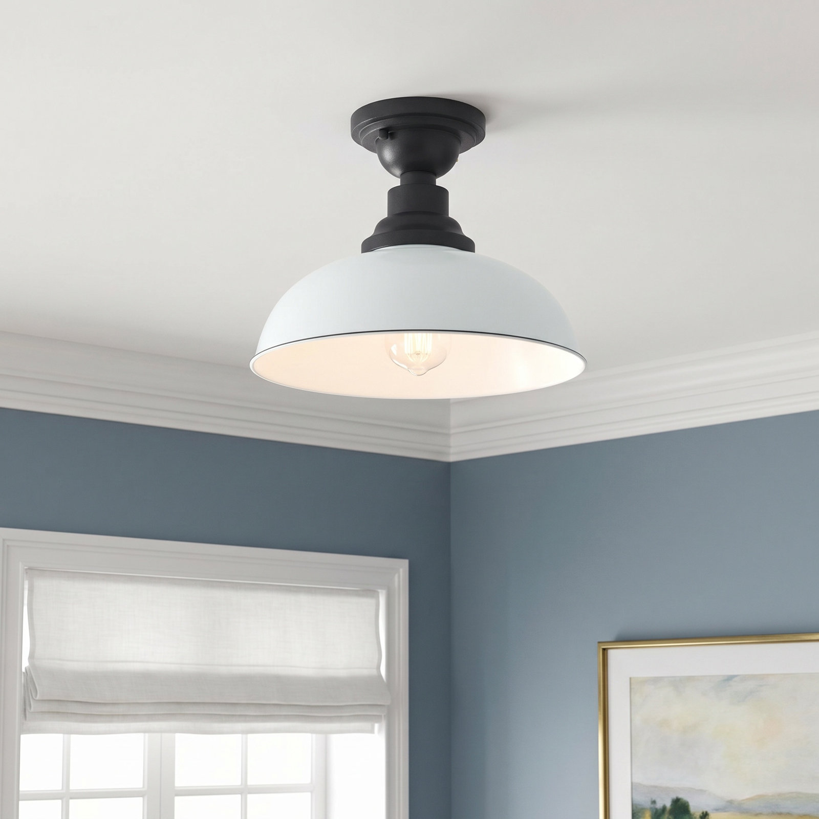 Collina Single Light Semi Flush Mount, White/Black