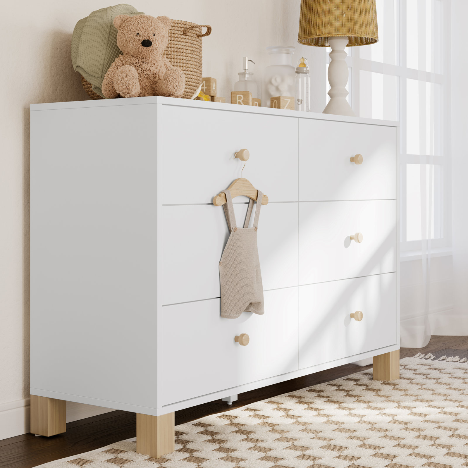 California 6 Drawer Dresser, White/Driftwood