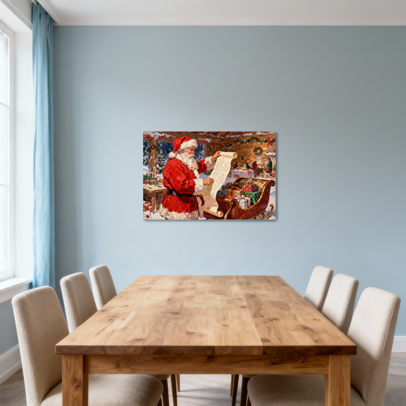 Liste de lecture de Noël du père Noël dans un atelier, H 16 po x l 24 po