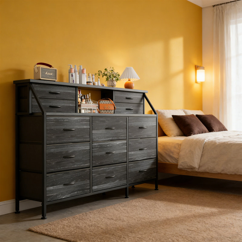 140cm W 13 - Drawer Chest of Drawers, Black