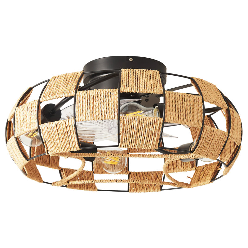 Ventilateurs de plafond modernes à cage en métal noir avec lumières et télécommande réversible à 6 vitesses Biatriz