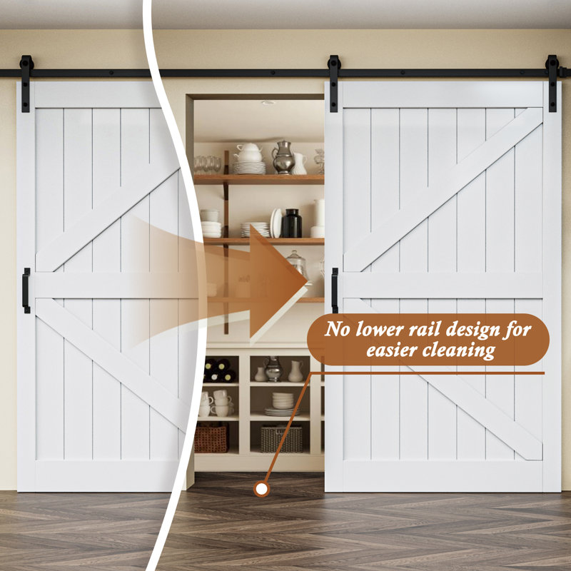 Modern K Shape Primed  Sliding Barn Door with Installation Hardware Kit, 36" x 84"