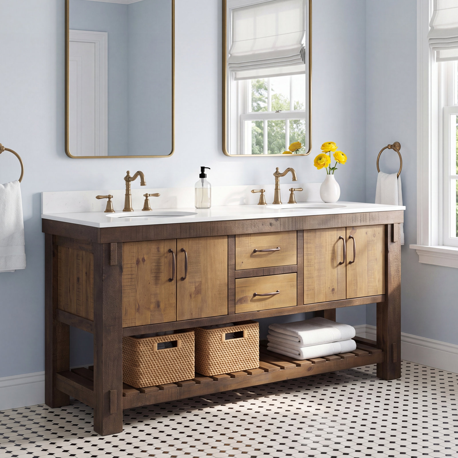 Bromley 66" Pine Double Bathroom Vanity