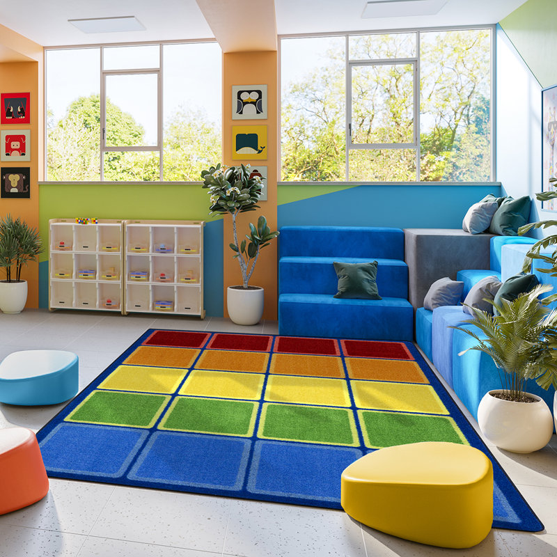 Kid Essentials Rainbow Blocks Area Rug, Rectangle 7'8" x 10'9"