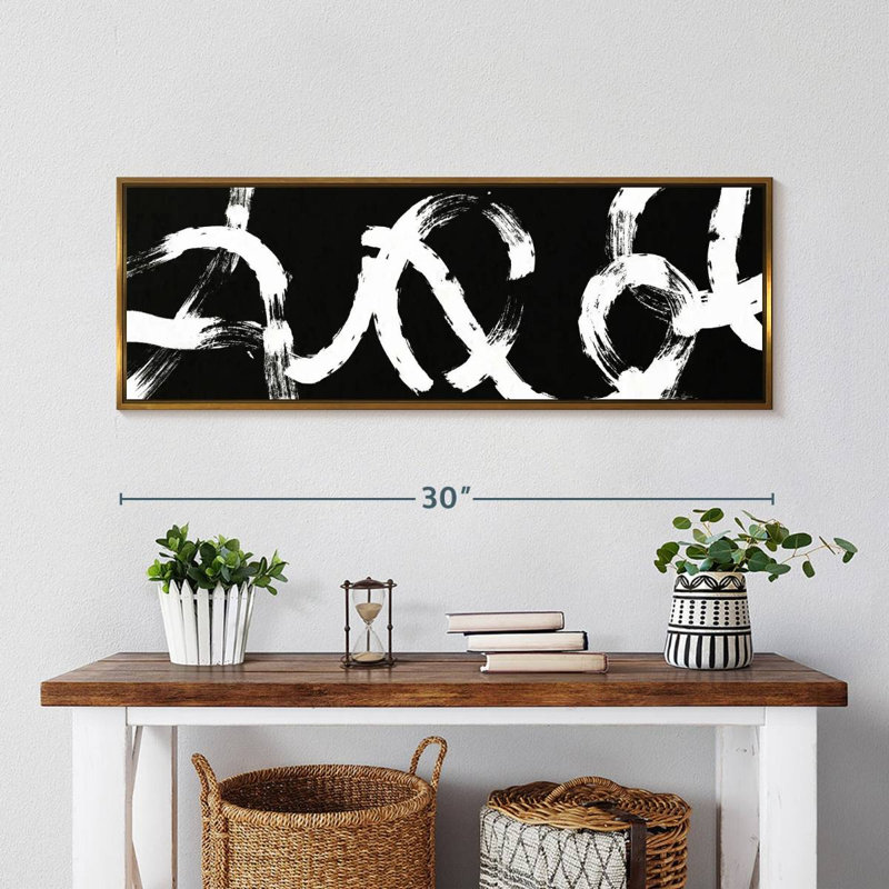 Coups abstraits BW, Floating Frame Gold, 31" X 11"