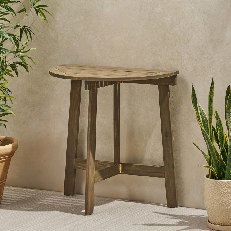 Table bistro semi-ronde pliante en bois d'acacia peu encombrant pour terrasse, finition grise