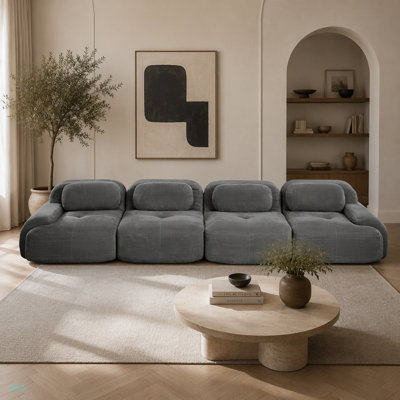 Canapé 4 places en velours côtelé doux 32D éponge à haute résilience ergonomique pour animaux de compagnie à compression complète sans emballage combiné sans assemblage pour les études de chambre à coucher, rose