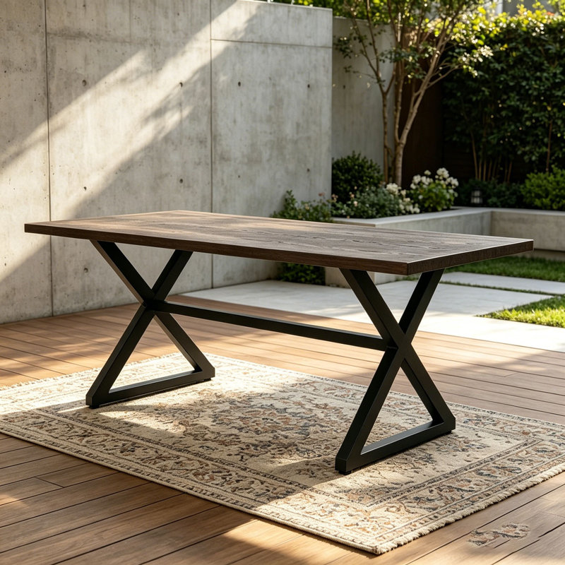 Table de salle à manger d'extérieur en aluminium avec structure en acier, Brun