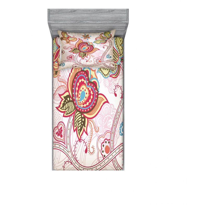 Microfiber Floral Sheet Set, Twin XL Sheet Set with Fitted Sheet