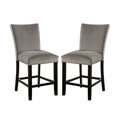 Chaises de salle à manger à hauteur de comptoir en flanelle gris clair 2 pièces
