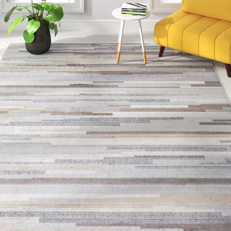 Tapis gris / brun clair / blanc à motif abstrait Herrod, Tapis de couloir 2 pi 7 po x 10 pi
