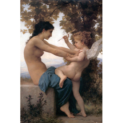 Reproduction d’art sur toile tendue "young fille défendant-moi contre eroswilliam-adolphe bouguereau"