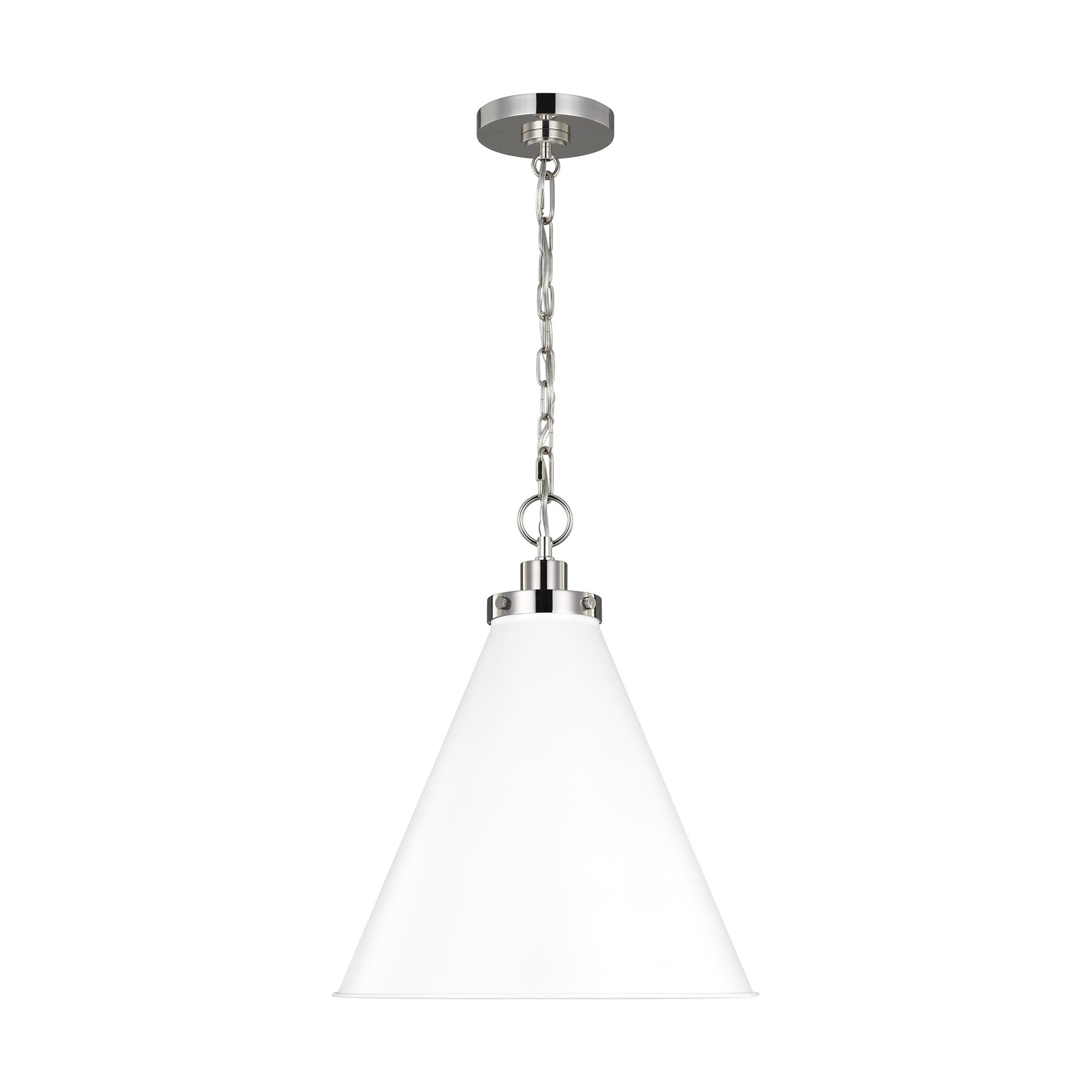 Arnell Single Light Metal Dimmable Pendant, Polished Nickel, 19" H x 15.625" W x 15.625" D, Matte White
