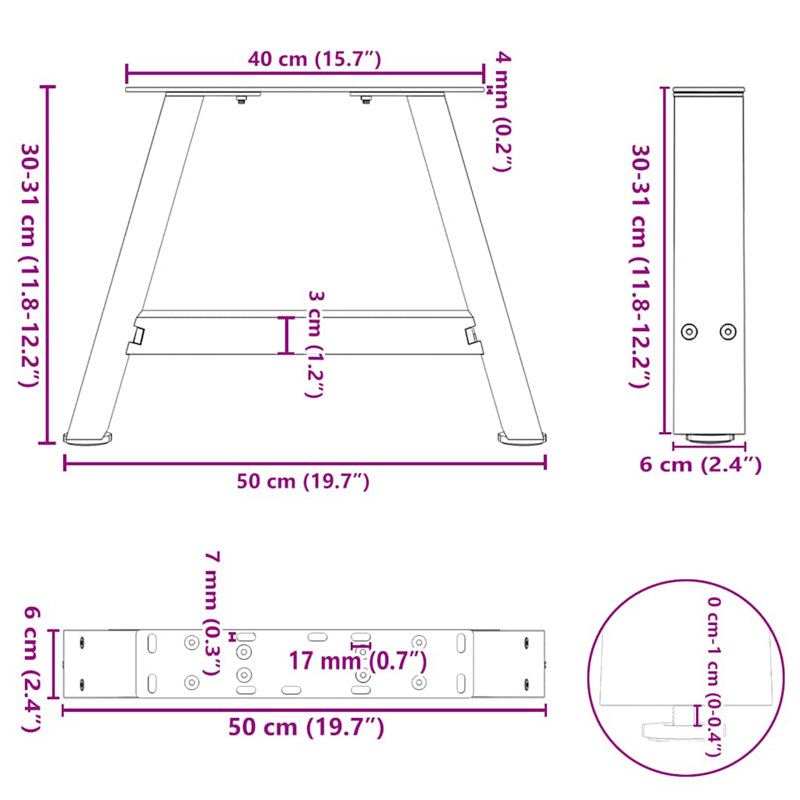 Sarbash Table Leg, Black, 31cm H x 50cm W