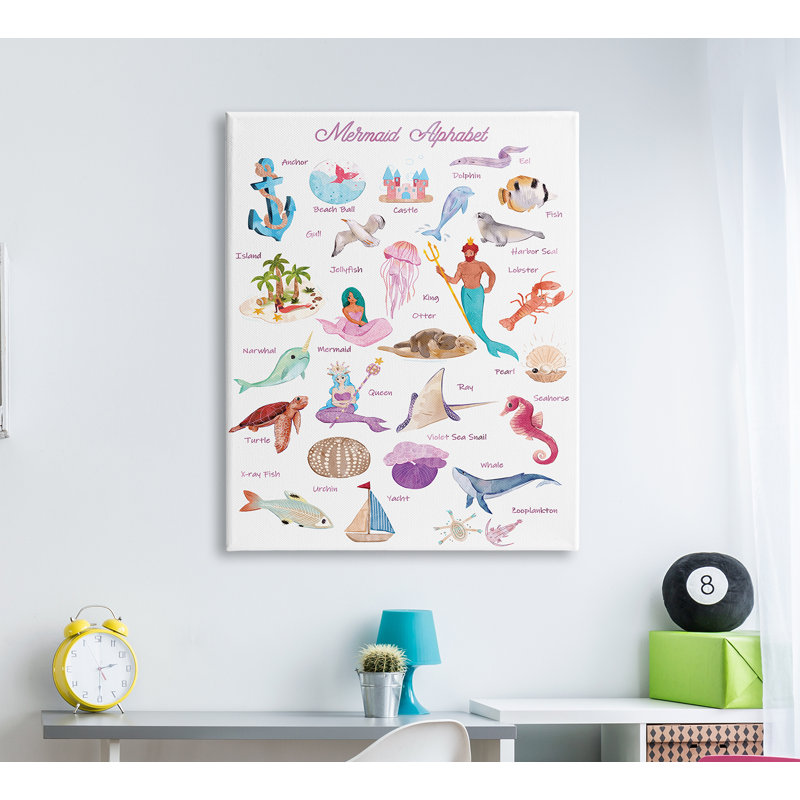 Alphabet of Mermaids ABC - impression, Toile tendue, H 20 po x l 16 po x P 1,5 po