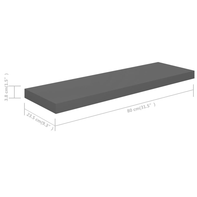 Jaiyah 4 Piece Floating Shelf, 3.8 cm H x 80 cm W x 23.5 cm D, Dark Grey