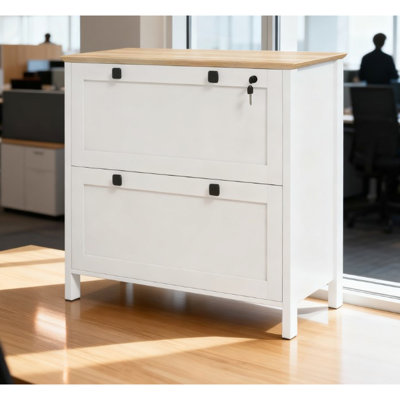 Classeur latéral pour la maison et le bureau avec barres réglables pour dossiers format lettre A4 Légal, tiroir supérieur verrouillable à deux clés, panneau de particules revêtu, agencement de couleur chêne blanc, L 31,1 po x l 15,7 po