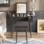 27.9'' Black Dressing Table With Flip Top Mirror, Led Lights, Charging Station, 2 Drawers And Panel, Vanity Stool Makeup Desk , Drawers, Panel For Bedroom,